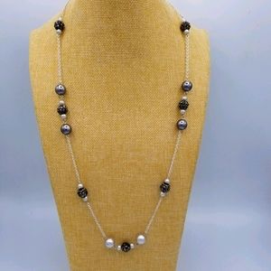 Roman black grey and white beads on chain necklace